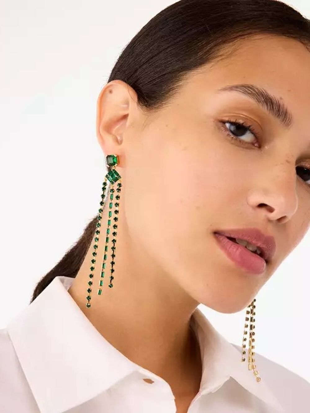 kate spade emerald green crystal fringe drop earrings